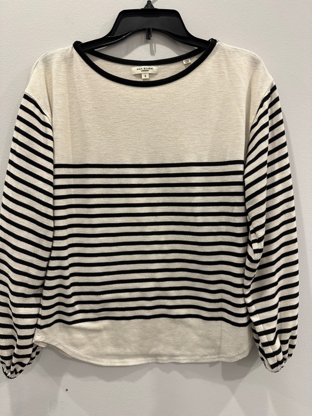 Max Studio Black and White Striped Long Sleeve Top